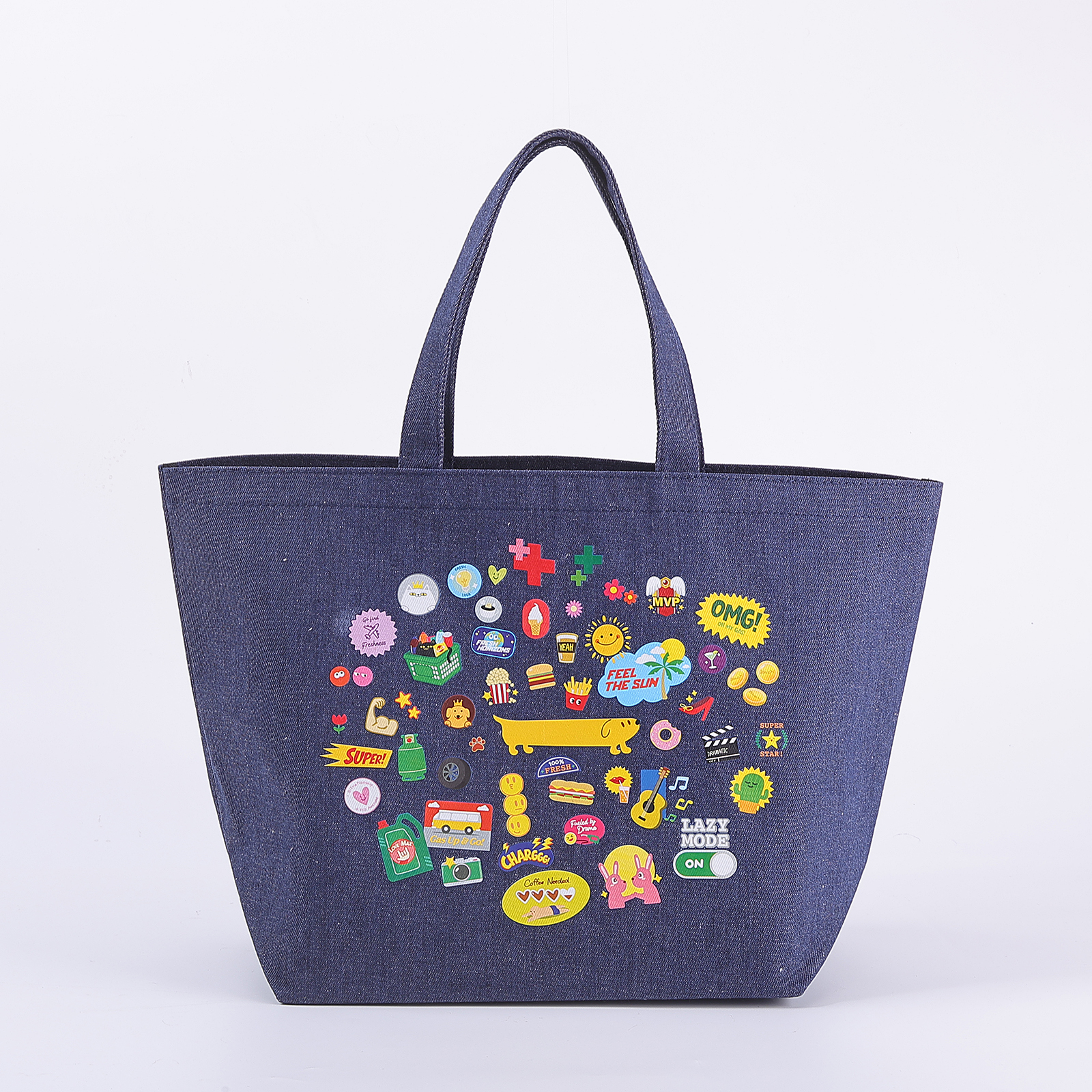 Wholesale Custom Printed Logodenim Folding Tote Bag Shoulder Strap for Travel Outdoor Use-Reusable Shopping Bag