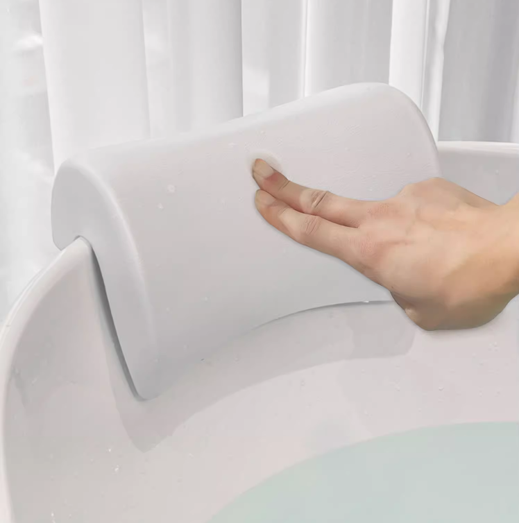 Modern Non-Suction Curved Bathtub Pillow 4cm Slot Wooden Barrel Bath Cushion PU Wellness SPA Bath Headrest
