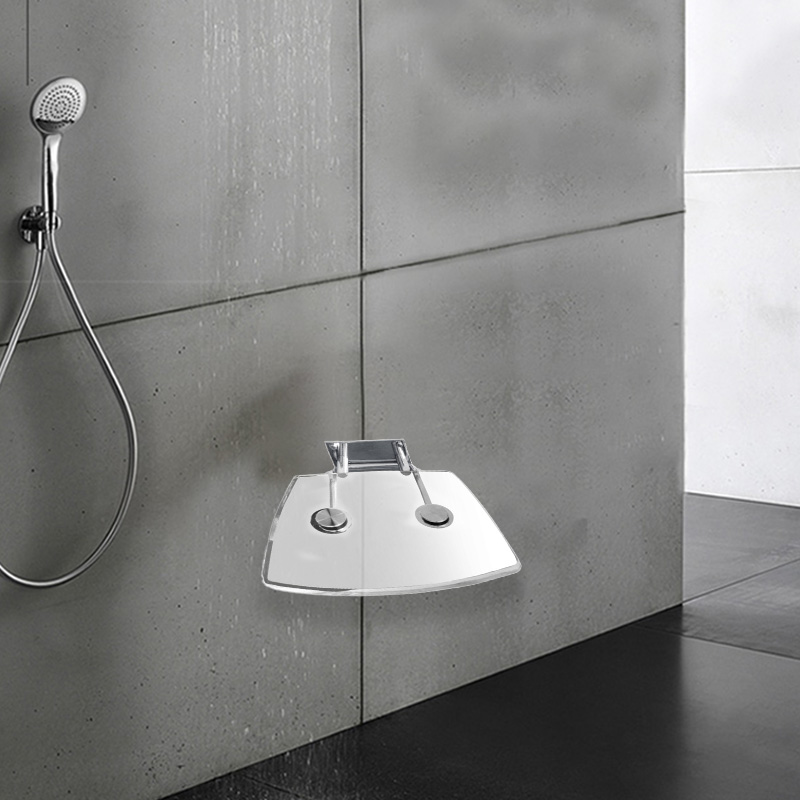 Modern Clear Acrylic Wall-Mounted Folding Shower Seat 304 Stainless Steel Bracket Easy Installation for Villa Bathrooms