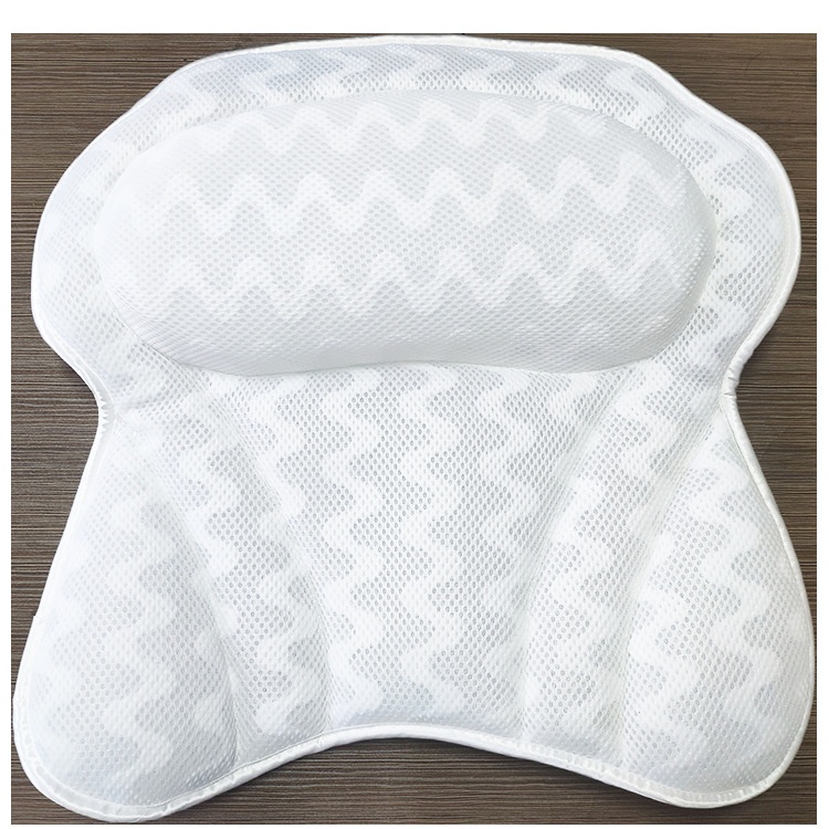 Hot Selling 3D Knitted Fiber Mesh Bath Pillow Suction Cup Soft Body Oblong Shape Polyester Filling for Hotels Customizable Logo