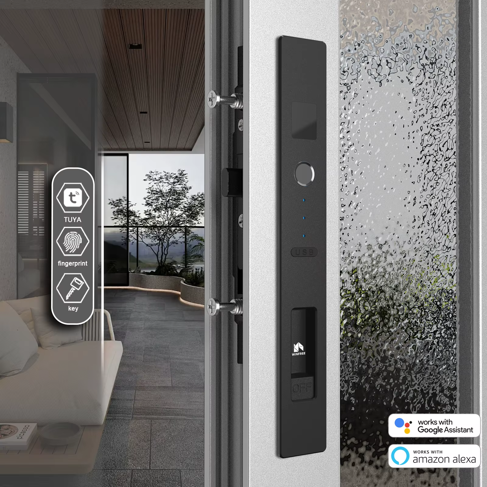Sliding Window Smart Keys Aluminium Alloy Tuya App Fingerprint Office Home Bluetooth Smart Door Lock