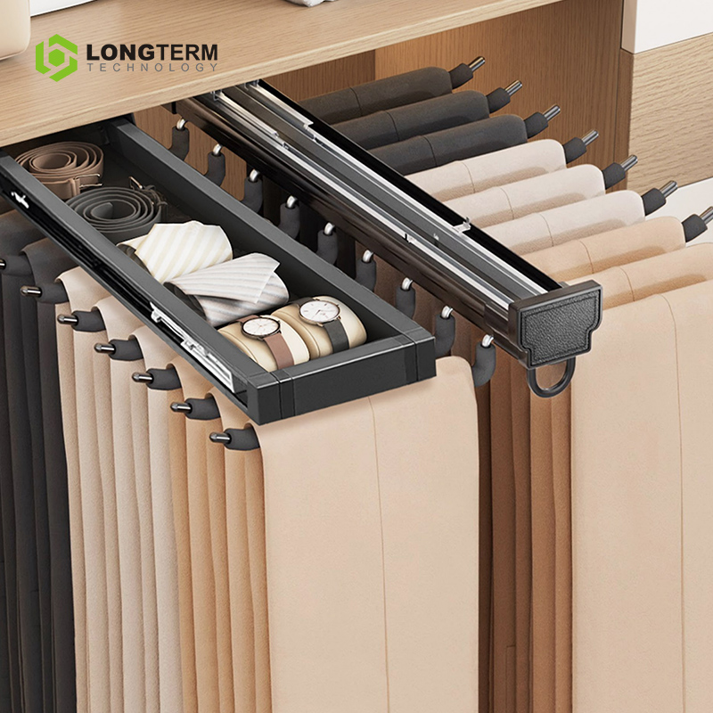 Telescopic Sliding Trouser Rack - Wardrobe Hanging Solution, Top Mounted Clothes & Pants Drying Hanger